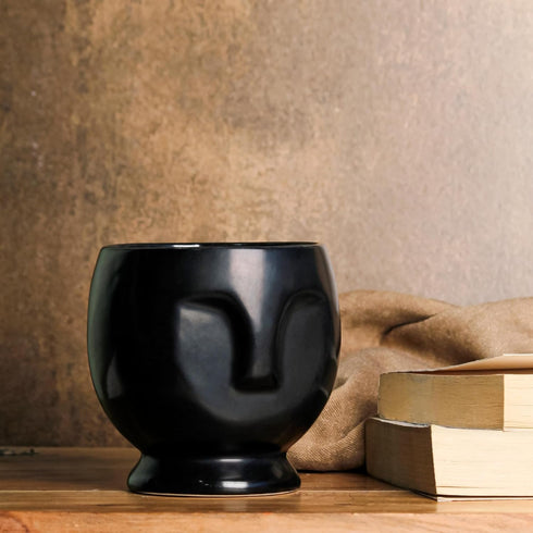 Black Human Face Ceramic Planter - The Earth Store - Vase